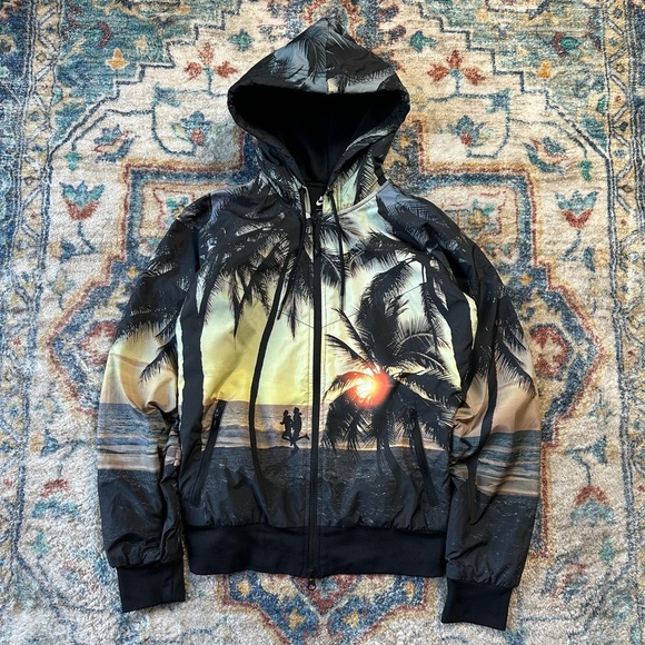 Nike Beach Sunset All Over Print Zip-up Hoodie Jacket Medium - Picture 1 of 5